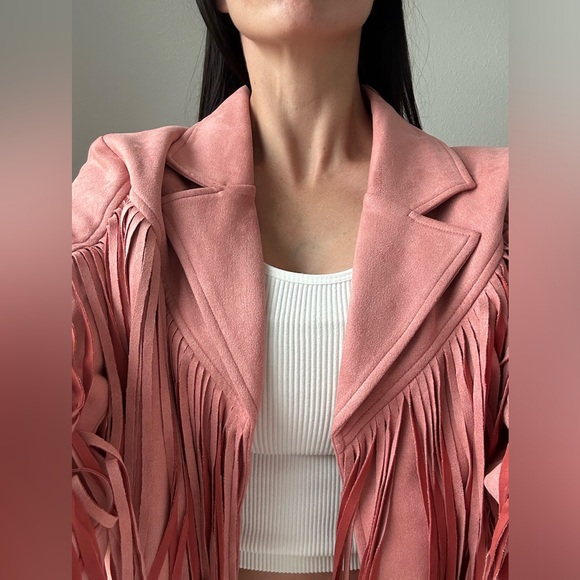 Worn once! Beautiful blush pink jacket with fringe! - Picture 5 of 5